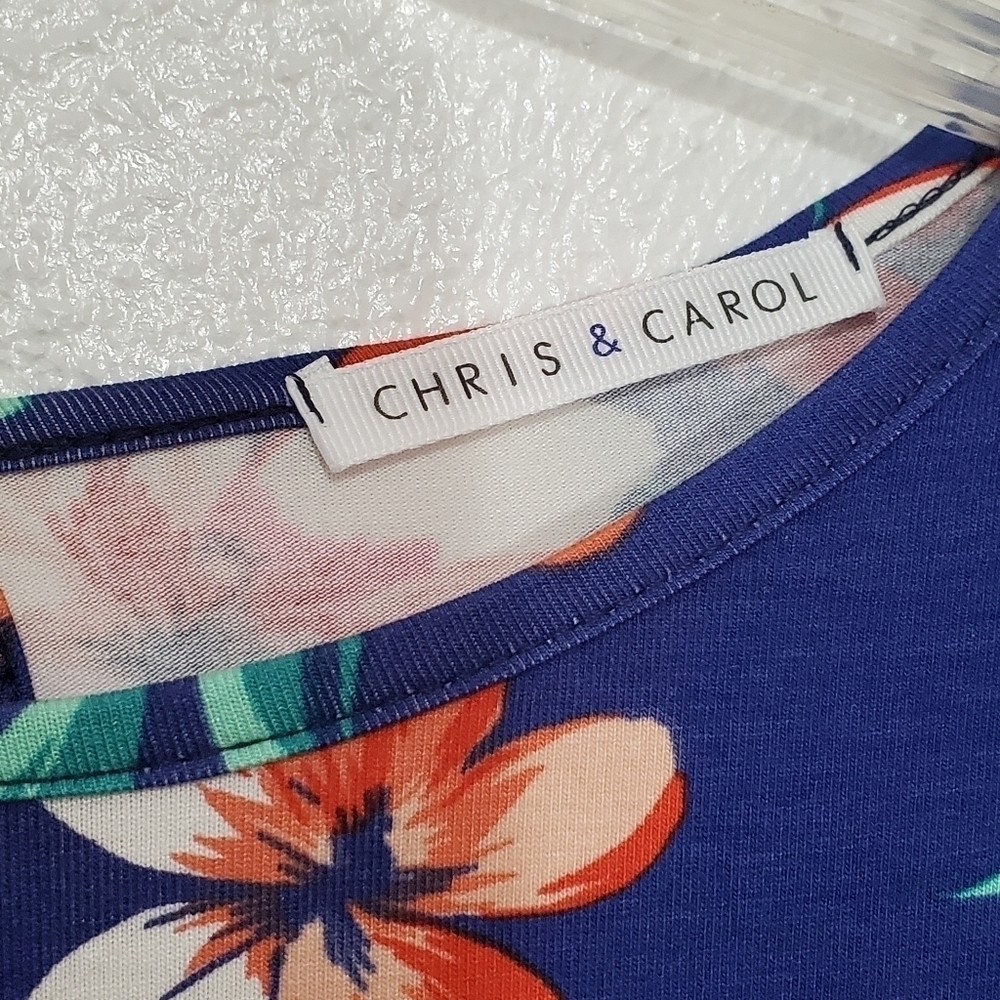 SALE 4/$30 Chris & Carol Blue Floral Peplum Blouse - Picture 6 of 8
